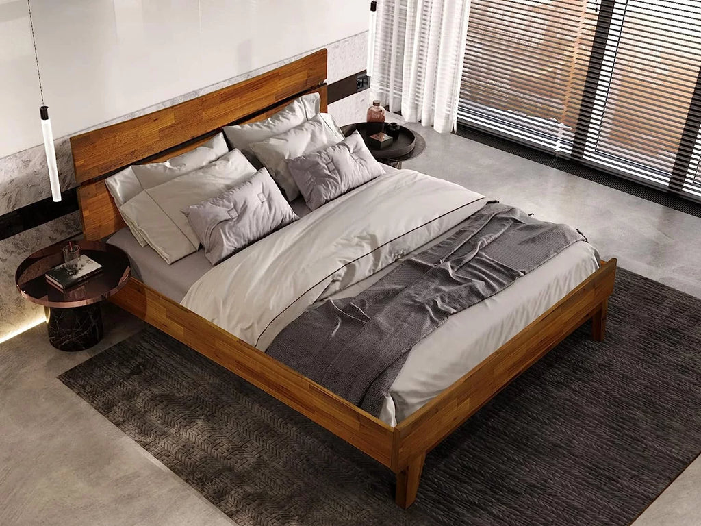 14 Inch Wood Platform Bed with Headboard Queen Size Caramel B5699