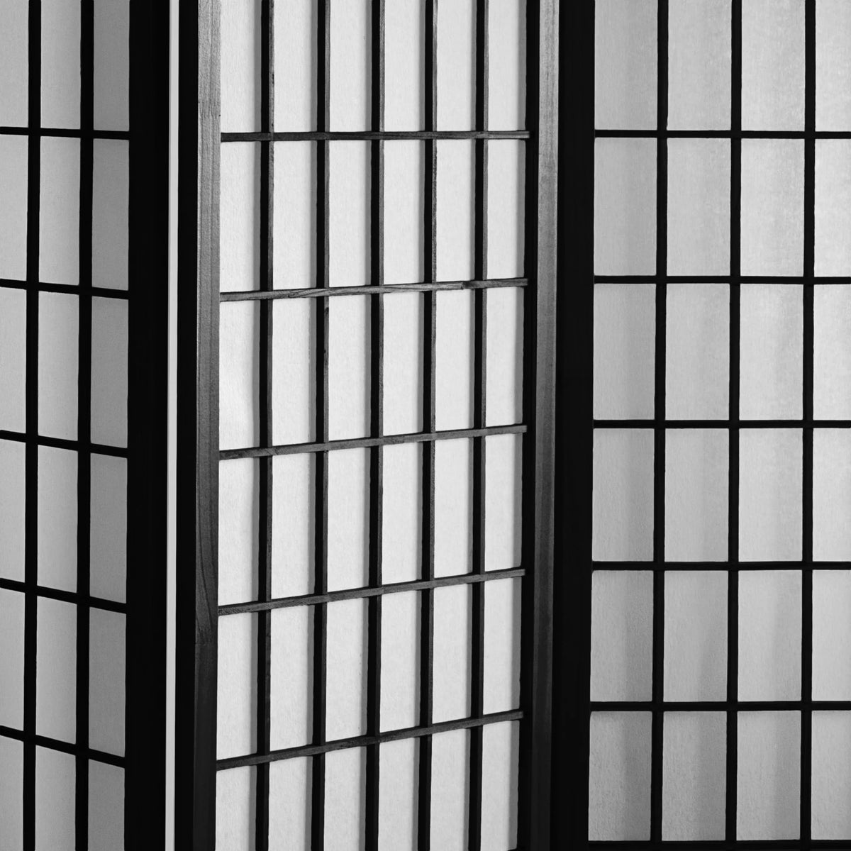 Black 3 Panel 5 ft. Tall Window Pane Shoji Screen H2325