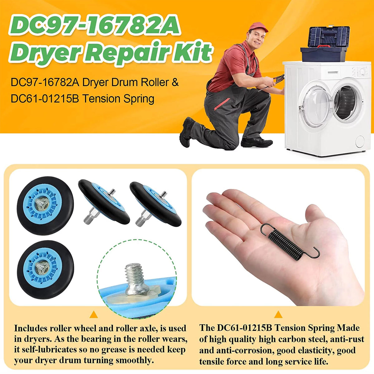 Dryer Repair Kit Drum Roller Belt Idler Pulley Q342