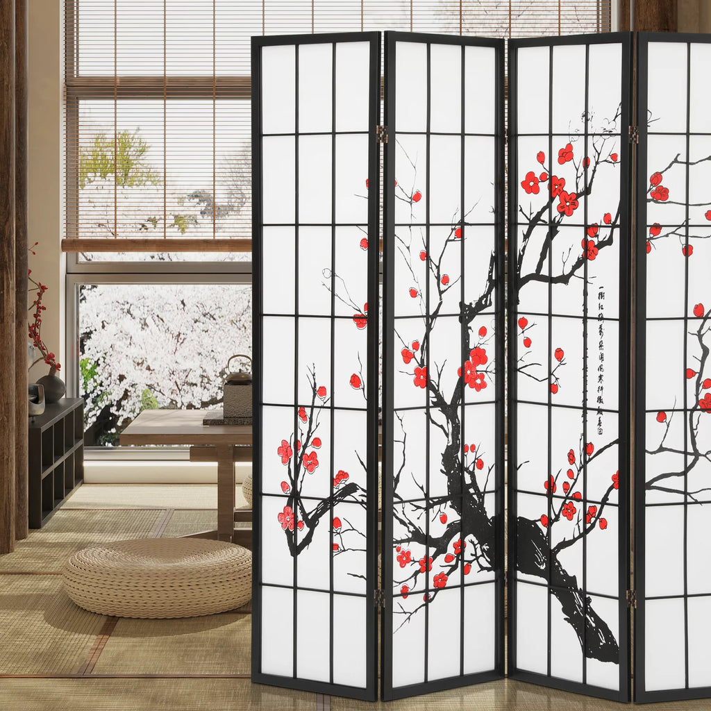 5.8 ft Tall 4 Panel Wood Room Divider B4943