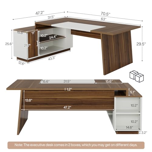 L-Shaped Executive Office Desk with Storage Cabinet and Shelves P923573