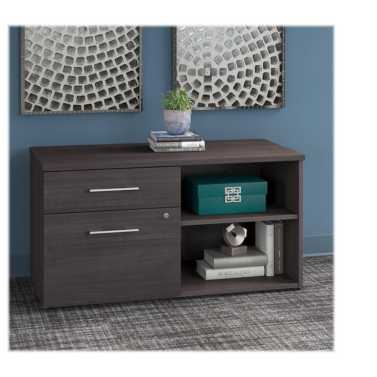 Storm Gray Storage Cabinet with Drawers and Shelves W1676