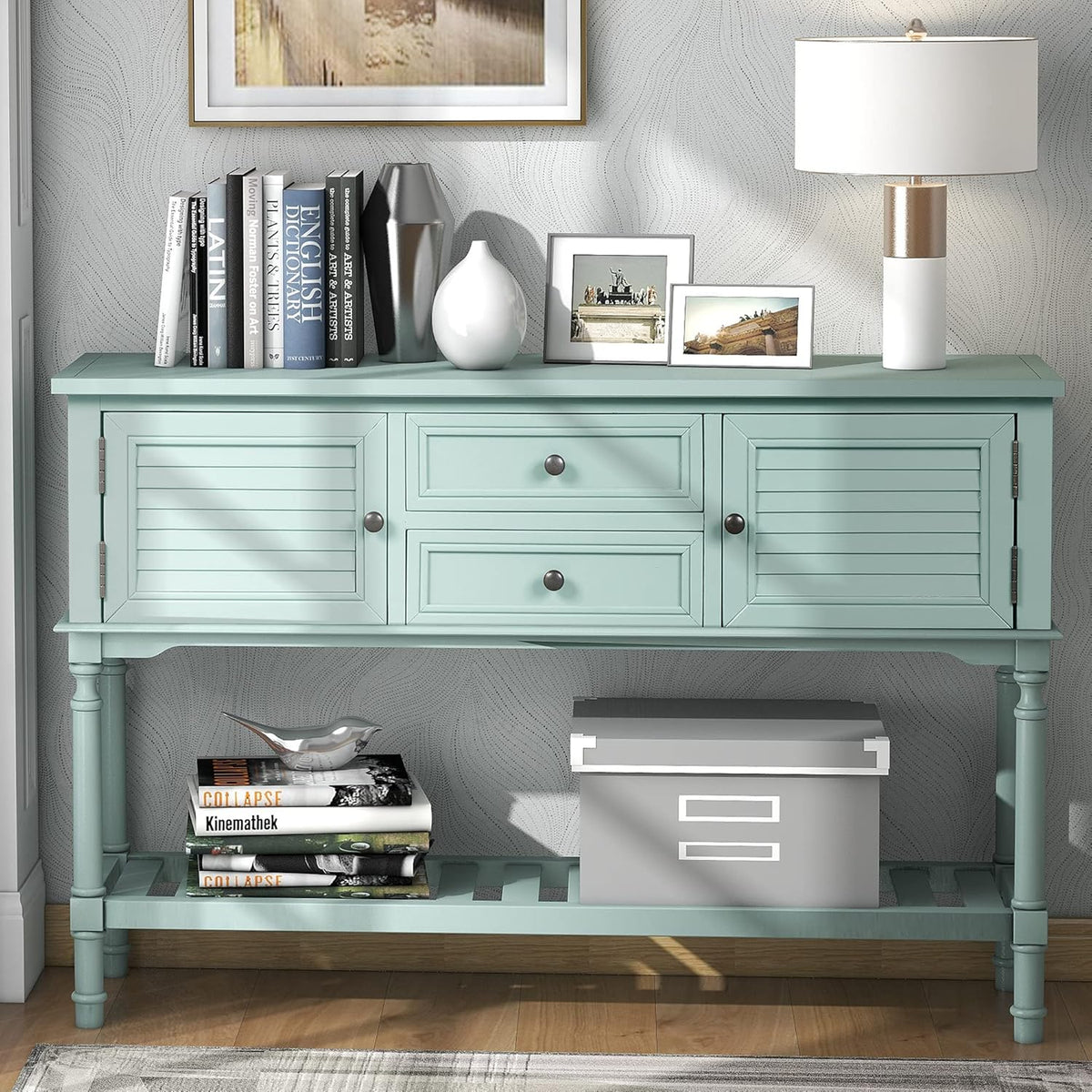 Solid Wood Console Table with 7 Drawers, 1 Cabinet and 1 Shelf F17812
