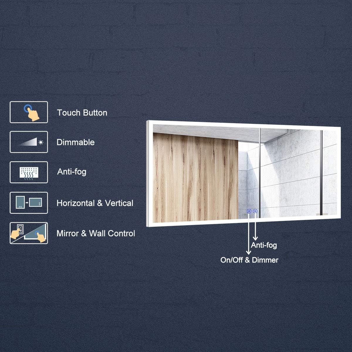 70 x 32 in Dimmable LED Anti-Fog Bathroom Mirror Y410728