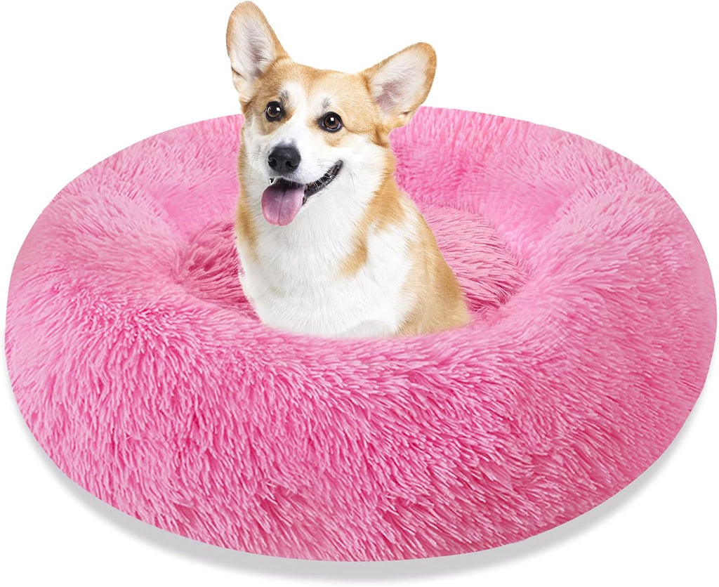 Calming Machine Washable Round Faux Fur Plush Dog Cat Bed G8713