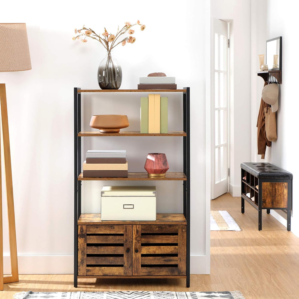 Rustic Brown Bookshelf and Storage Cabinet with 3 Shelves X5108