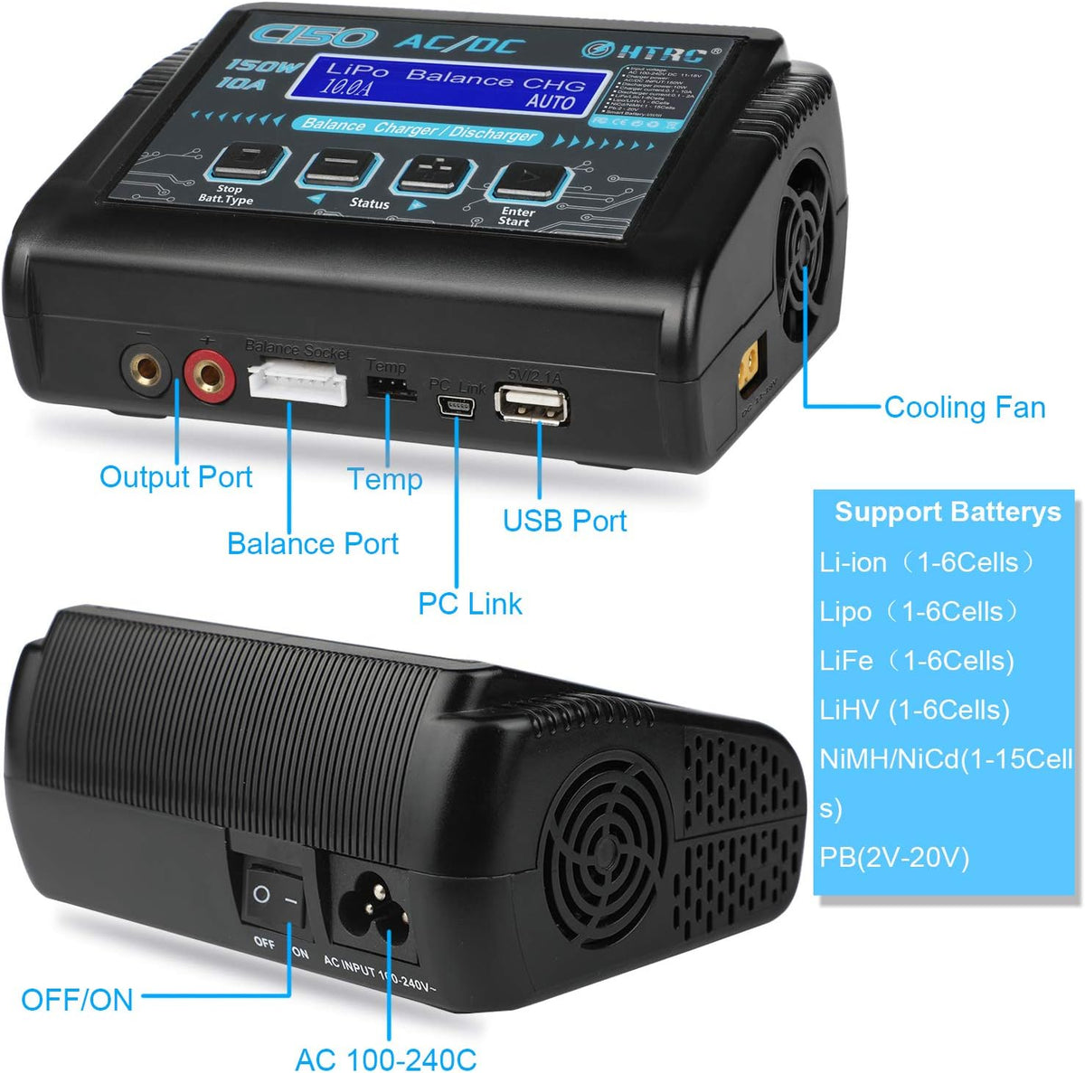 150W 10A 1-6S AC/DC LiPo Battery Balance Charger J9029