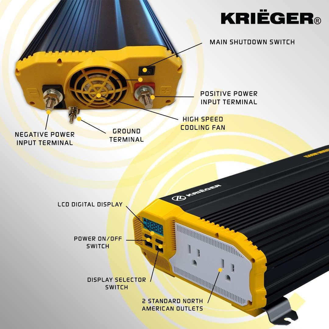 1500 Watts 12V to 110V Modified Sine Wave Power Inverter Z40448