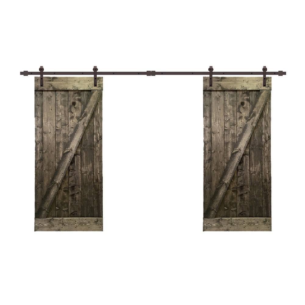 White Solid Pine Wood Interior Double Sliding Barn Door with Hardware Kit W431708