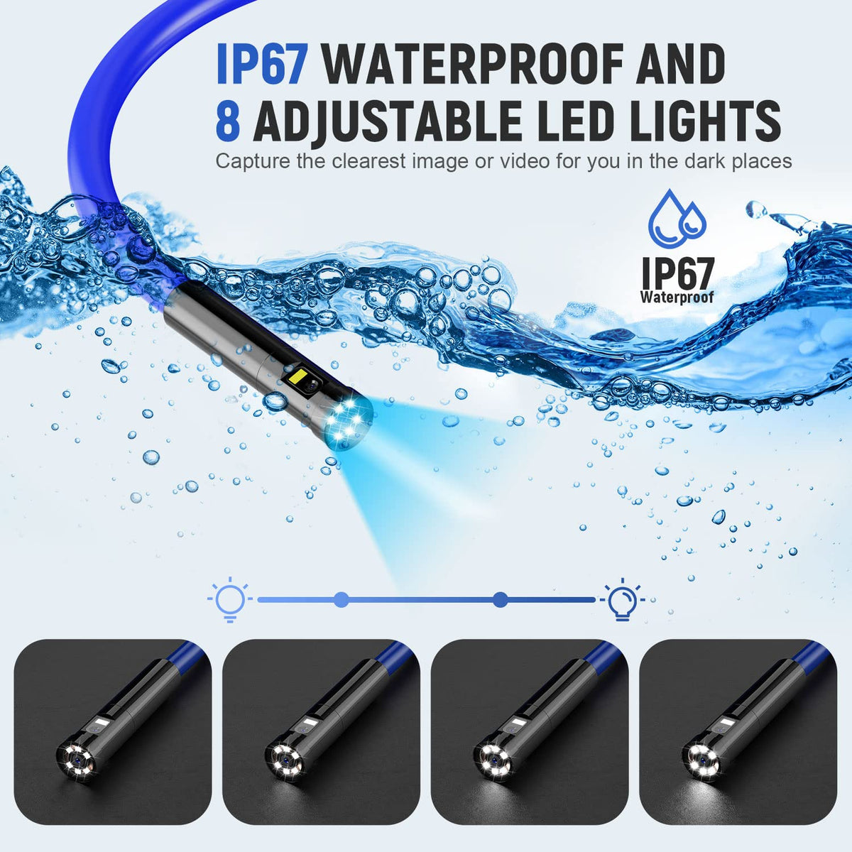 Triple Lens Industrial Endoscope Camera with 4.3'' IPS Screen 1080P HD Waterproof H8925
