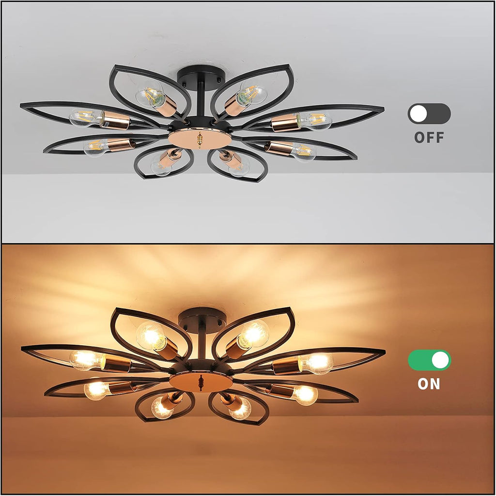 Black 8 Lights Semi Flush Mount Ceiling Light E545