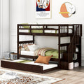 Solid Wood Twin-Over-Twin Bunk Bed with Trundle, 3 Storage Drawers, Staircase and Guard Rail L7566
