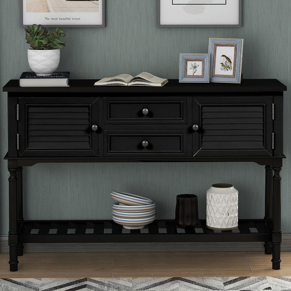 Solid Wood Console Table with 7 Drawers, 1 Cabinet and 1 Shelf F17812