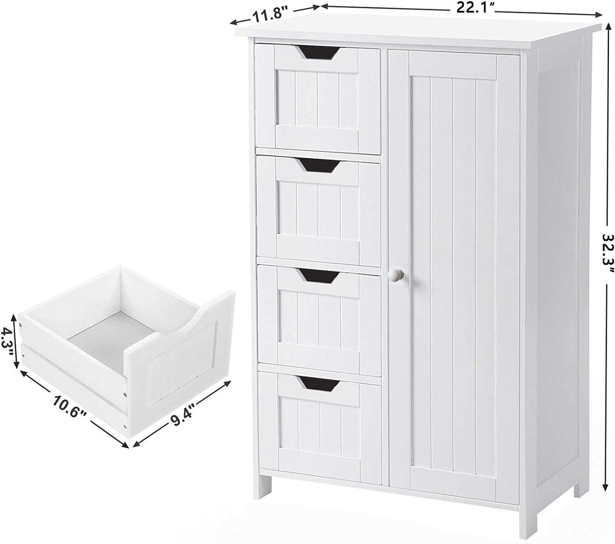 White Freestanding Bathroom Storage Cabinet with 4 Drawers and 1 Door U85601