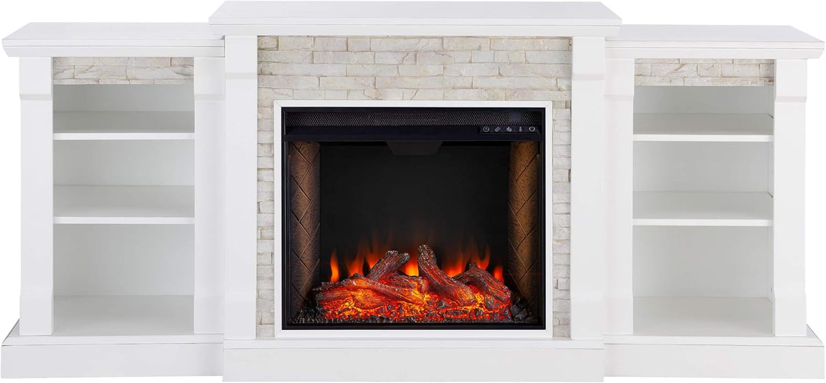 White Electric Fireplace Bookcases Y9121