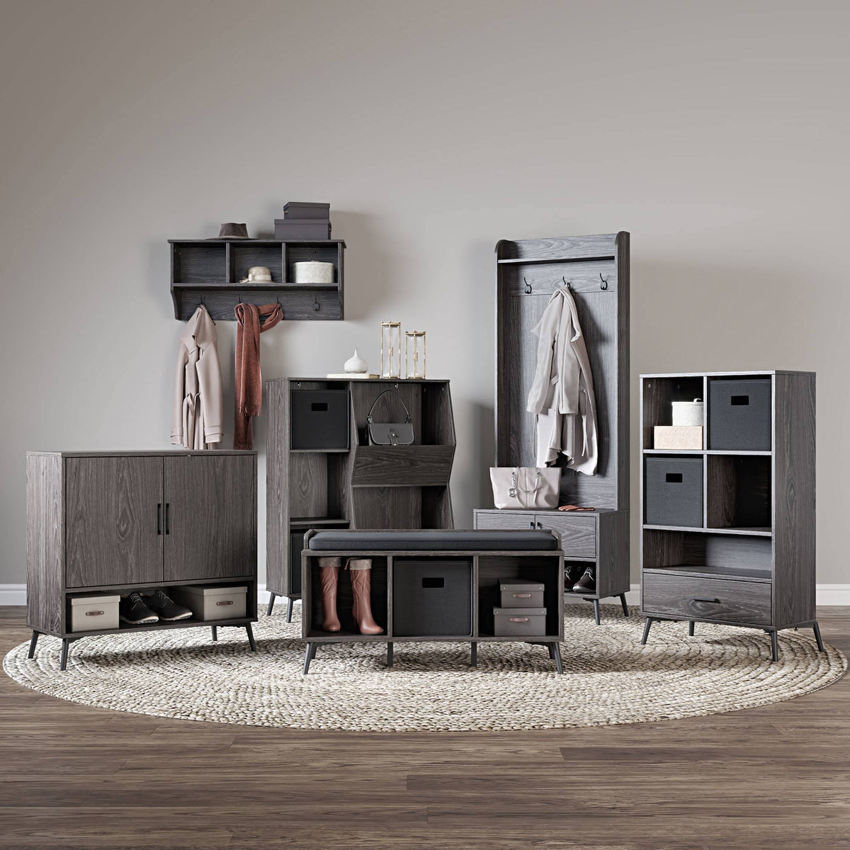 Black Storage Cabinet with Cubbies, Drawer and Bin I289
