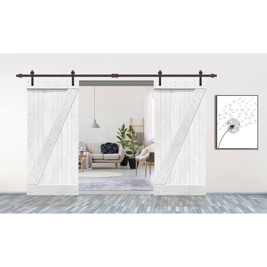 White Solid Pine Wood Interior Double Sliding Barn Door with Hardware Kit W431708