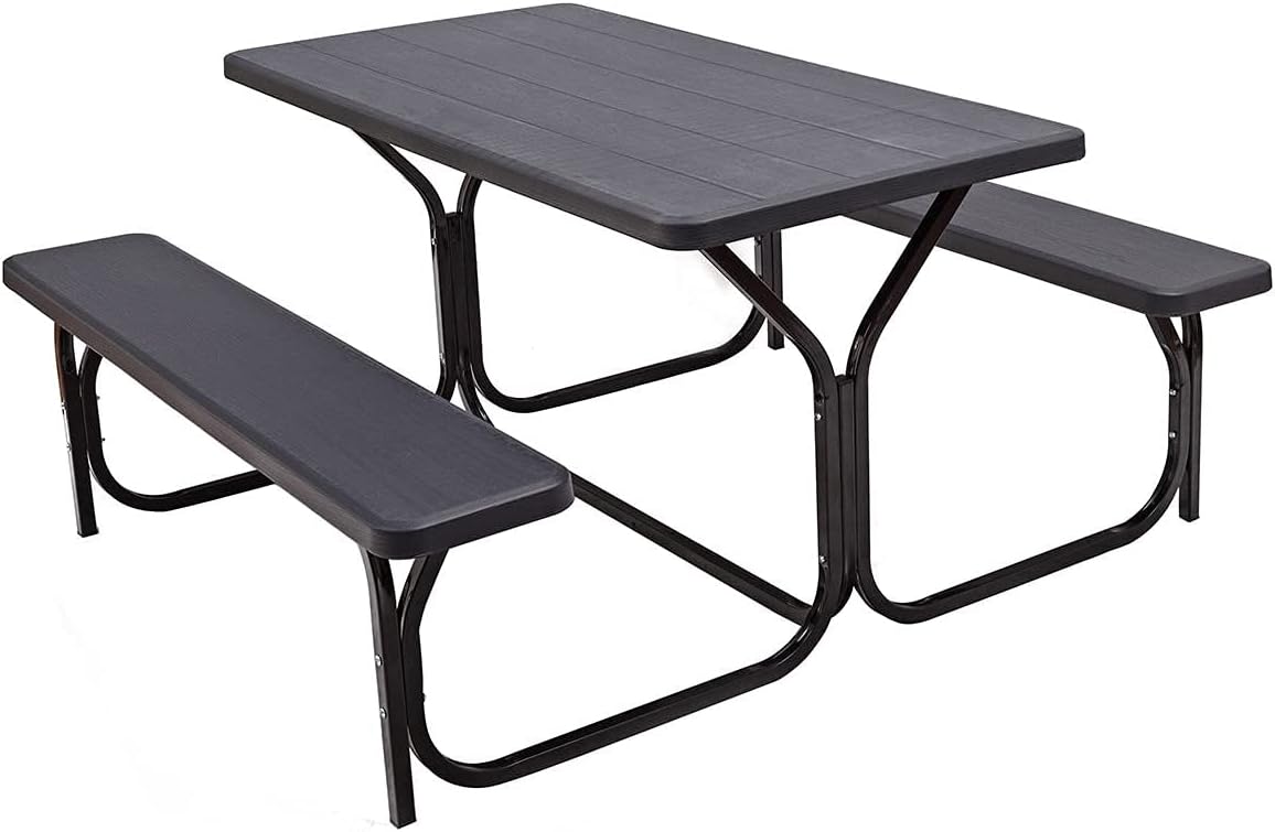 All Weather Metal Base Picnic Table Bench Set H3298