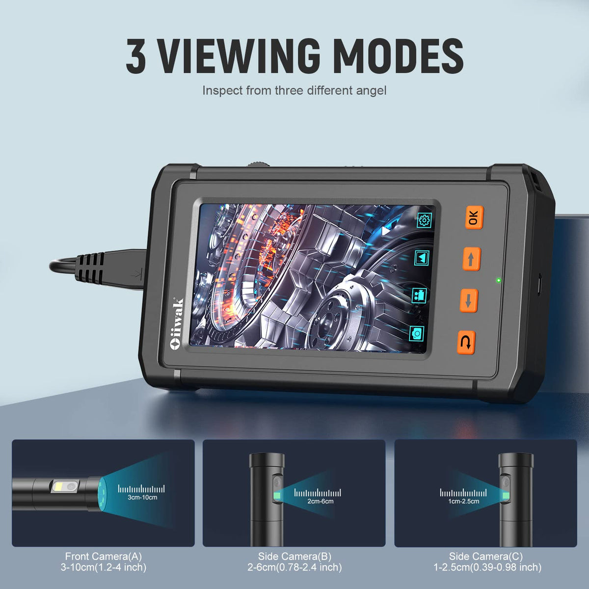 Triple Lens Industrial Endoscope Camera with 4.3'' IPS Screen 1080P HD Waterproof H8925
