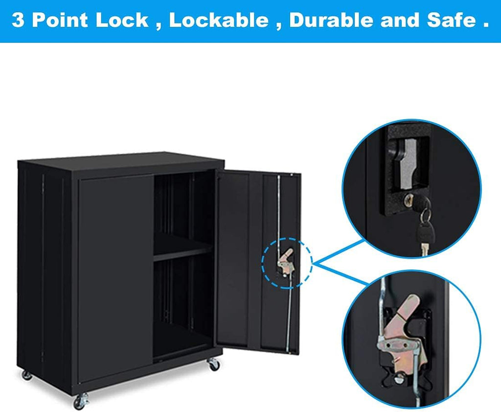 Metal Storage Cabinet with Wheels, Lock and Adjustable Shelf Z199526