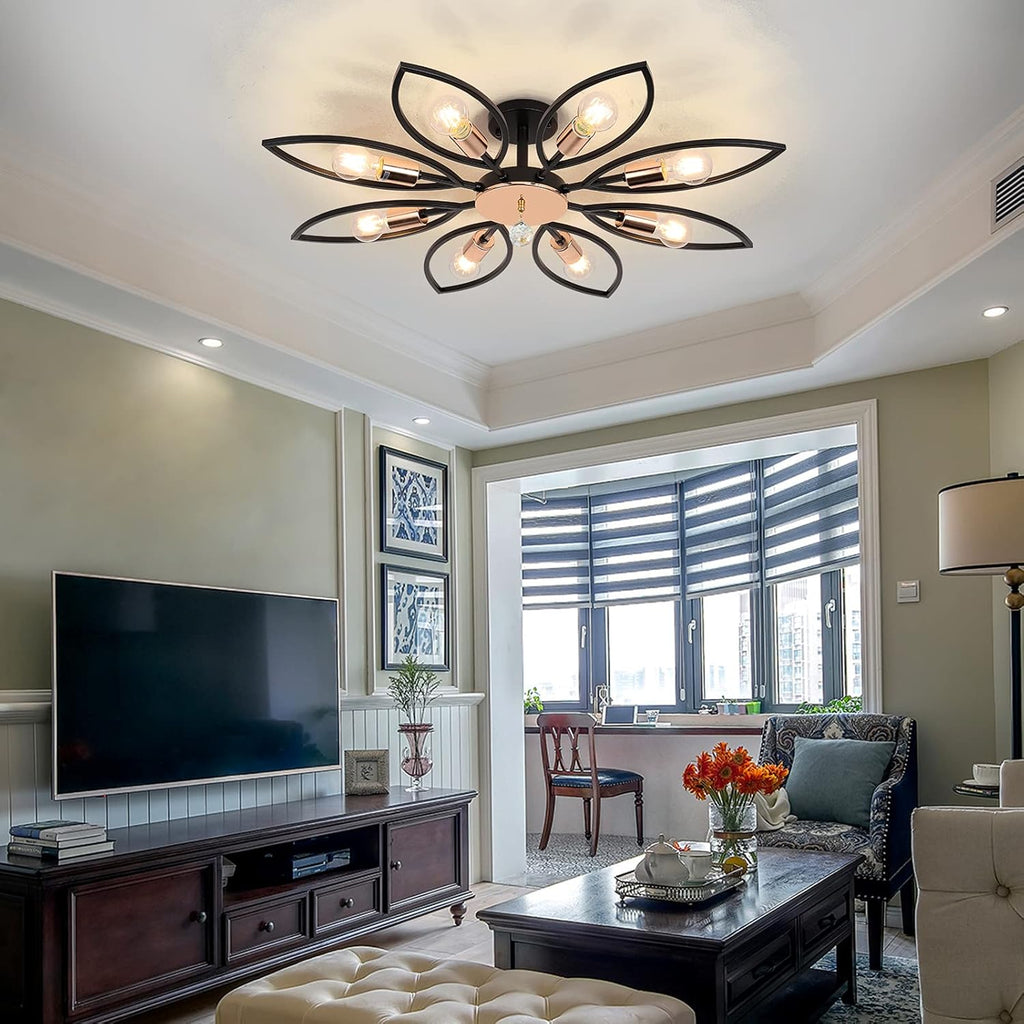 Black 8 Lights Semi Flush Mount Ceiling Light E545