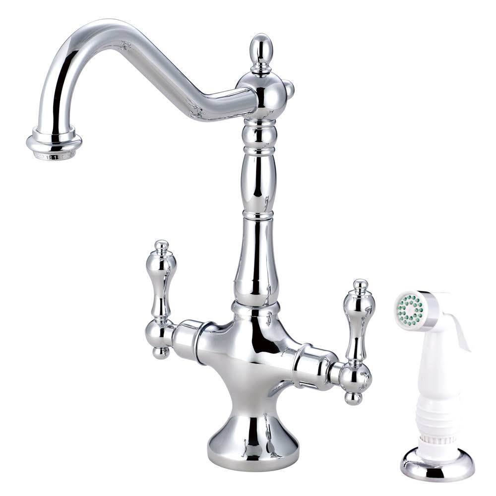 Polished Chrome Kitchen Faucet with White Sprayer L1569