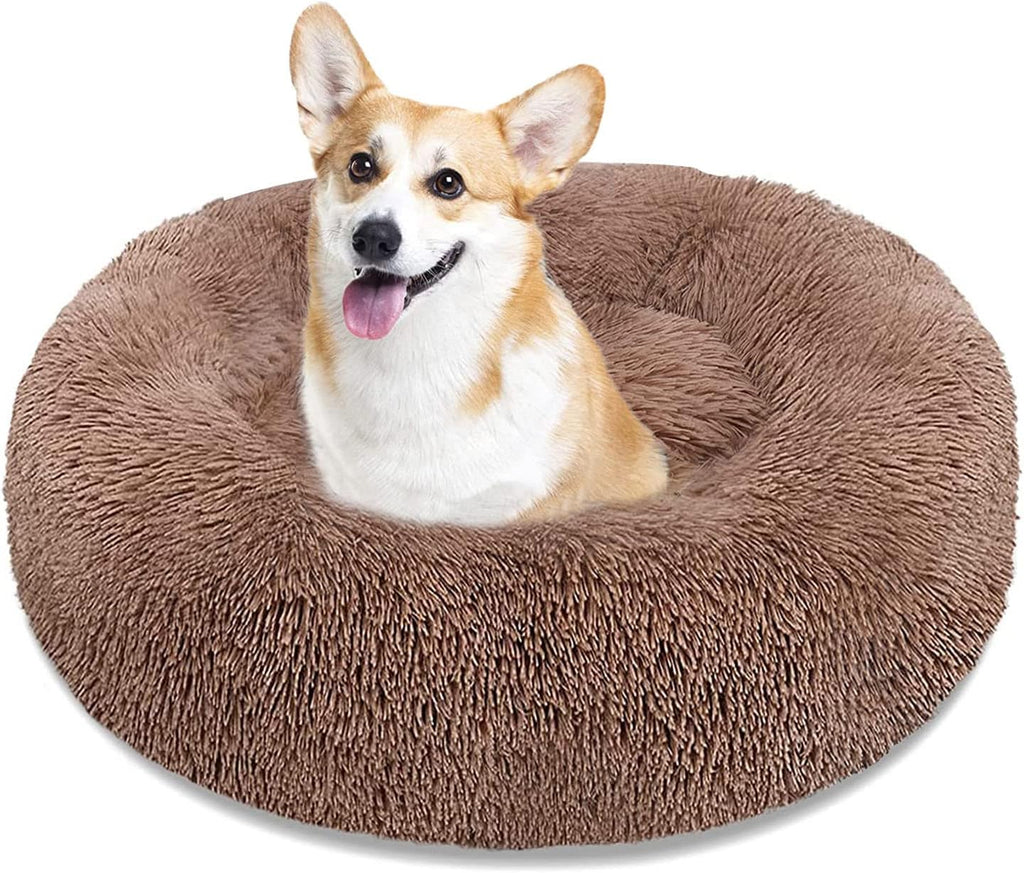 Calming Machine Washable Round Faux Fur Plush Dog Cat Bed G8713
