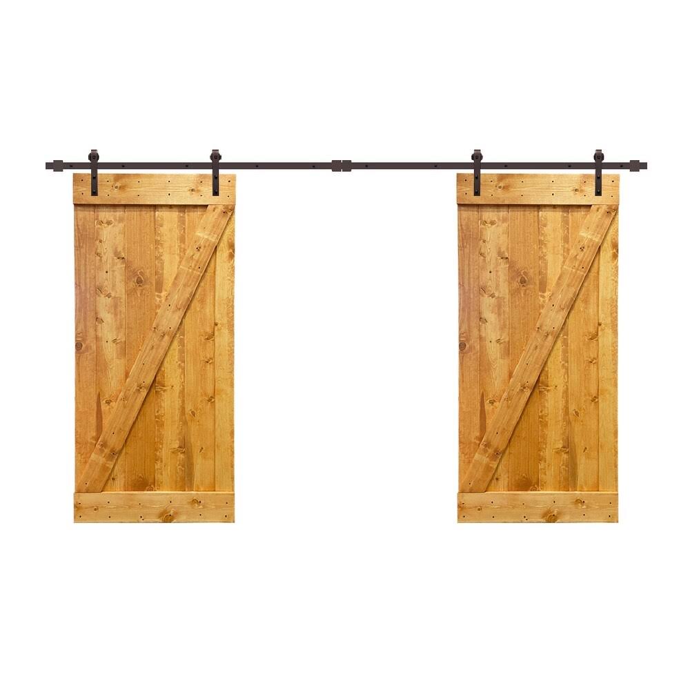 White Solid Pine Wood Interior Double Sliding Barn Door with Hardware Kit W431708