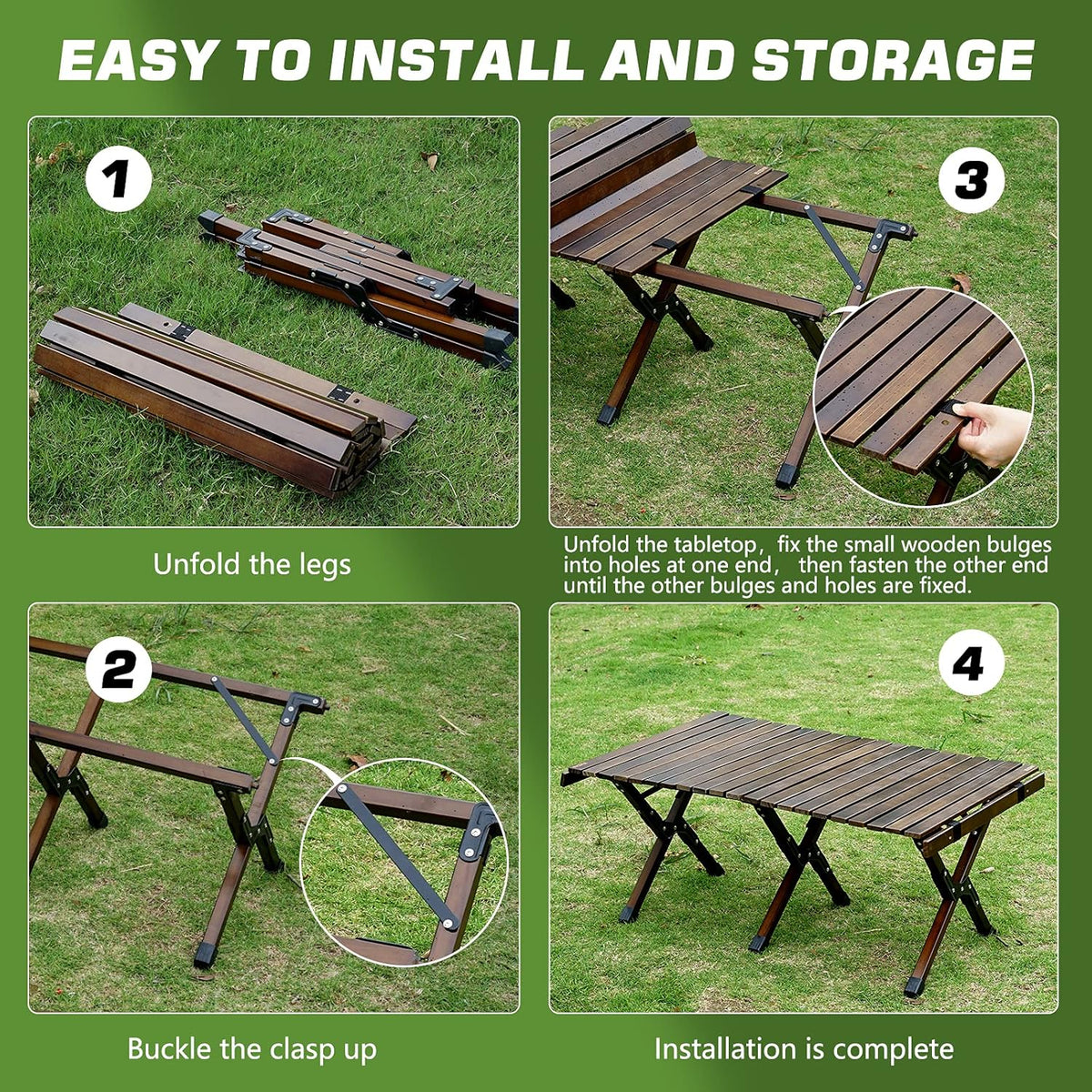 3ft Low Height Portable Folding Wooden Camping Table with Carry Bag E332844