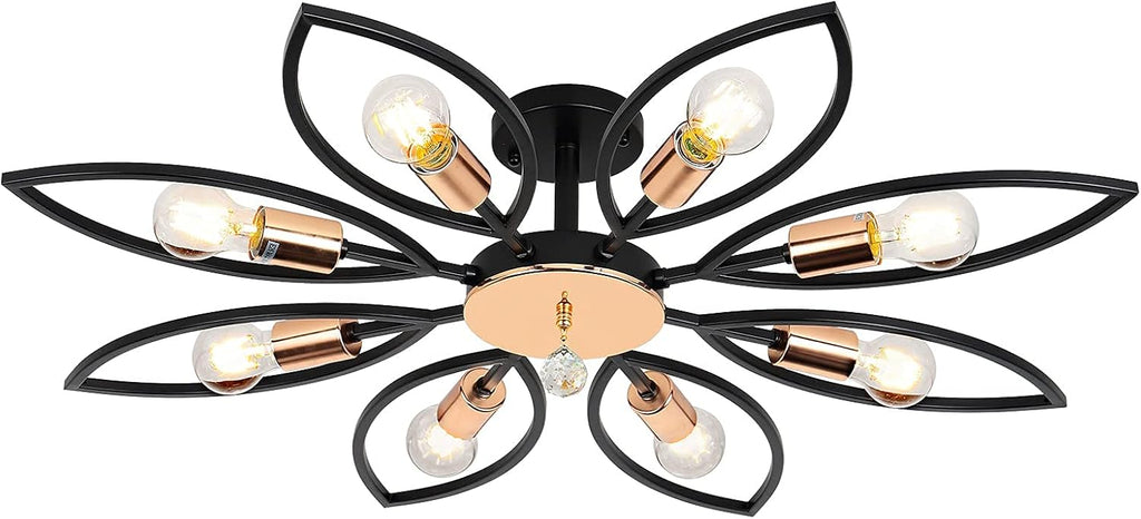 Black 8 Lights Semi Flush Mount Ceiling Light E545