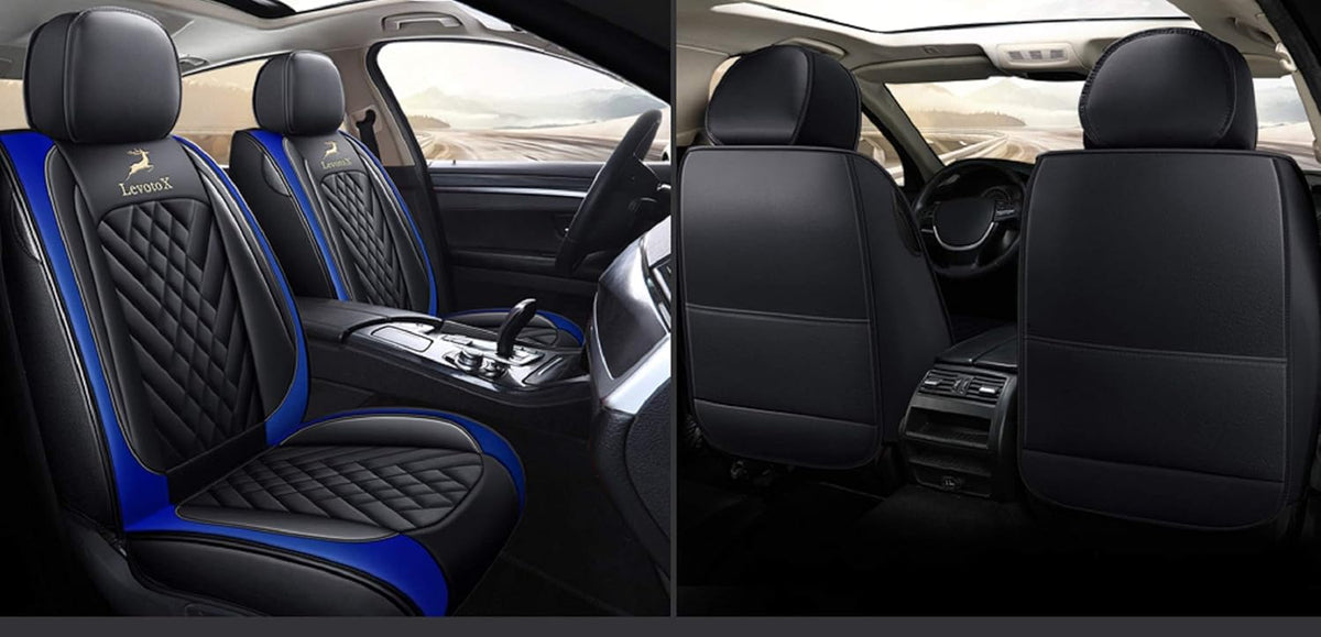 Leather Car Seat Covers 2 Seats Black-Blue E340