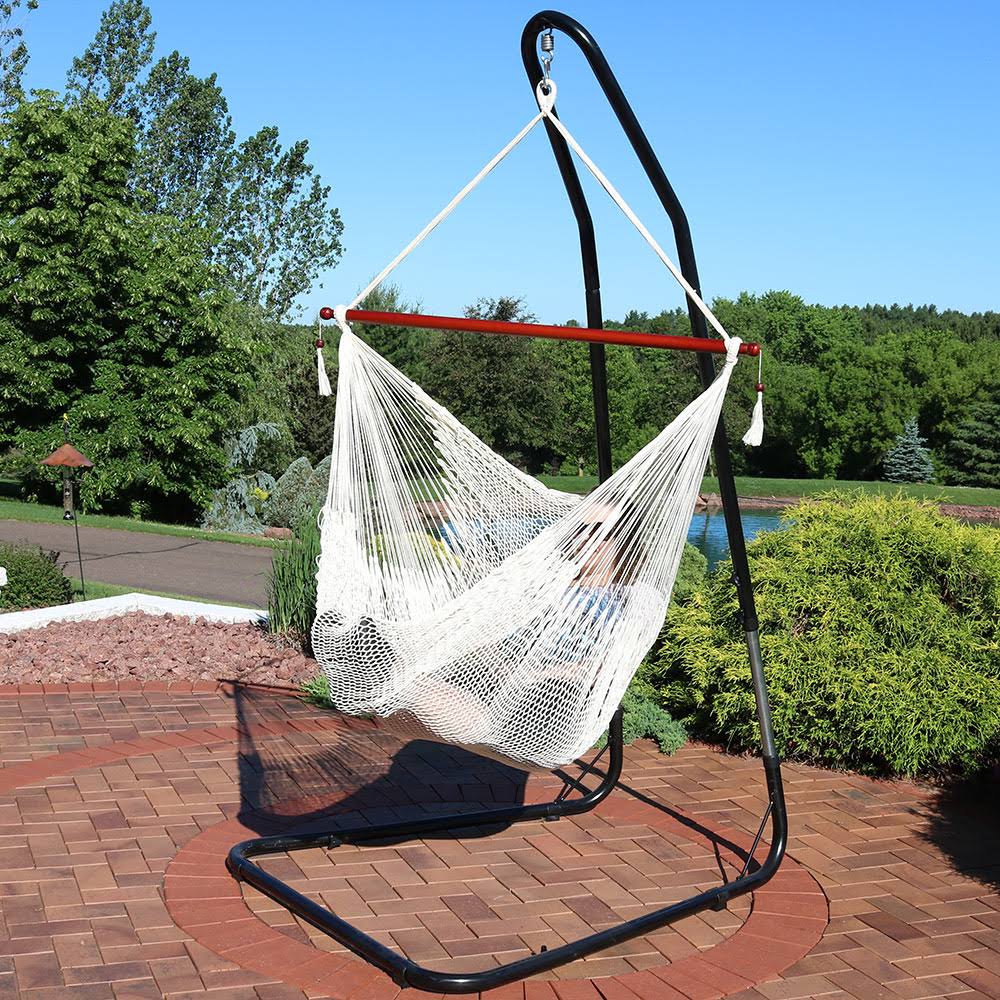 Extra Large Cream Rope Hammock Chair with Stand K4225
