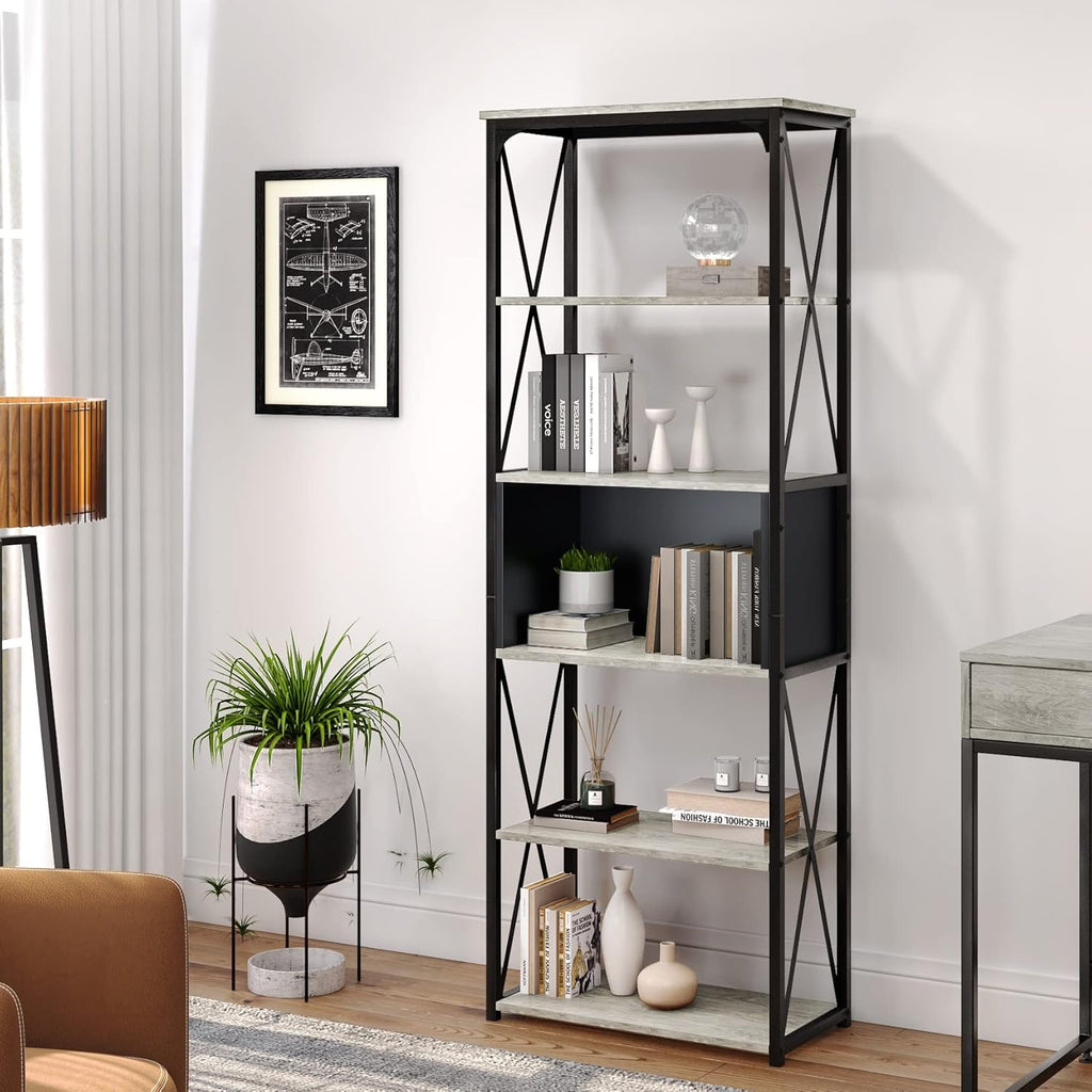 5 Tier Gray Bookshelf H484409