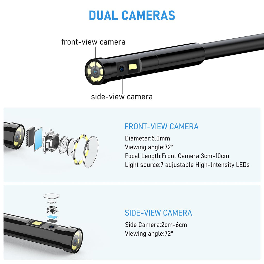 Triple Lens Industrial Endoscope Camera with 4.3'' IPS Screen 1080P HD Waterproof H8925