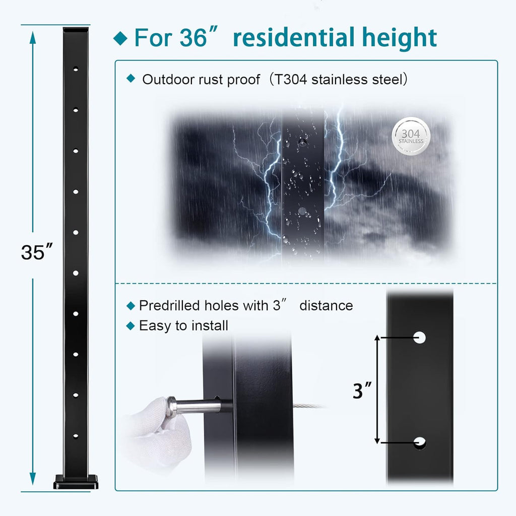 Black Square Stainless Steel Cable Railing Post 4Pack B17602