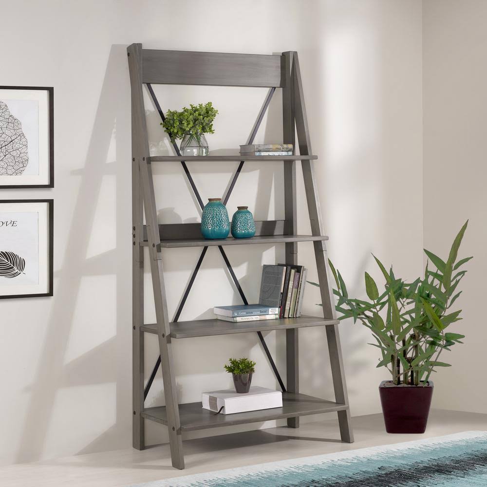 Gray Wood 4-Shelf Ladder Bookcase G7755