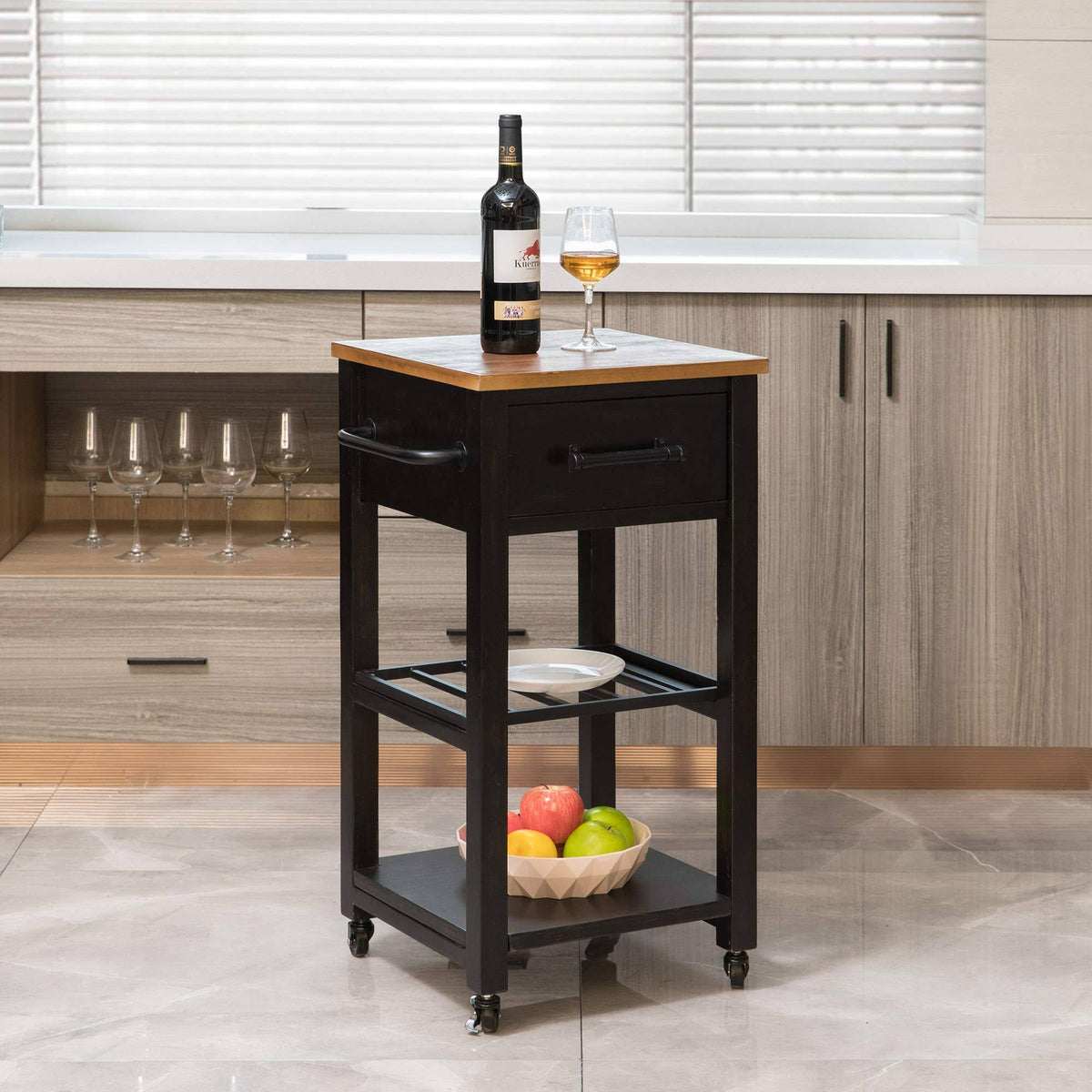 Black Wood Kitchen Cart N91868