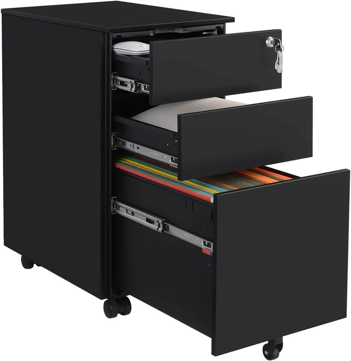 Black 3 Drawer Steel File Cabinet with Lock P4984