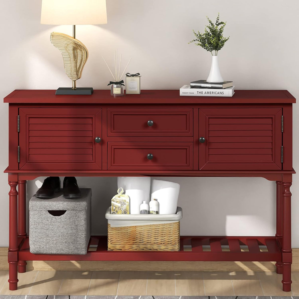 Solid Wood Console Table with 7 Drawers, 1 Cabinet and 1 Shelf F17812