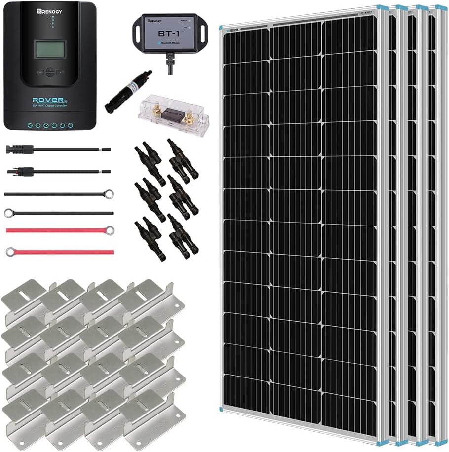 400 Watt 12 Volt 4 Pcs 100W Solar Panel with Charge Controller and Mounting Brackets I2501