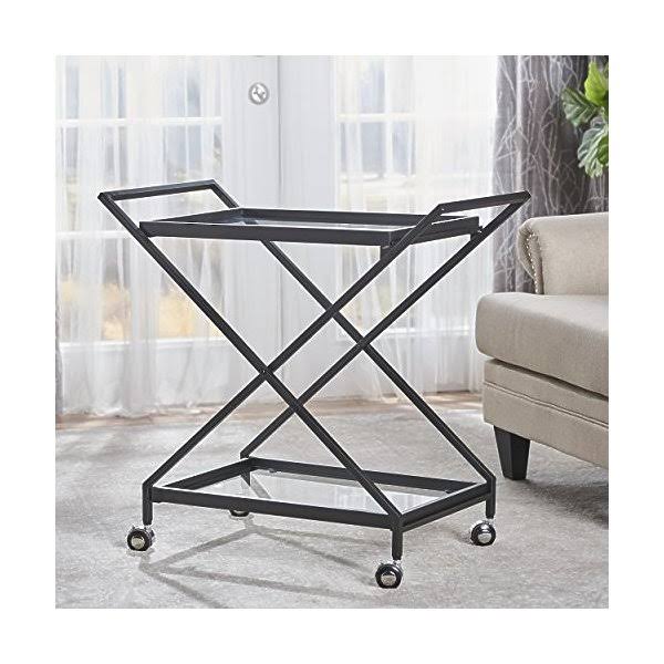 Black Tempered Glass Iron Bar Cart D4811