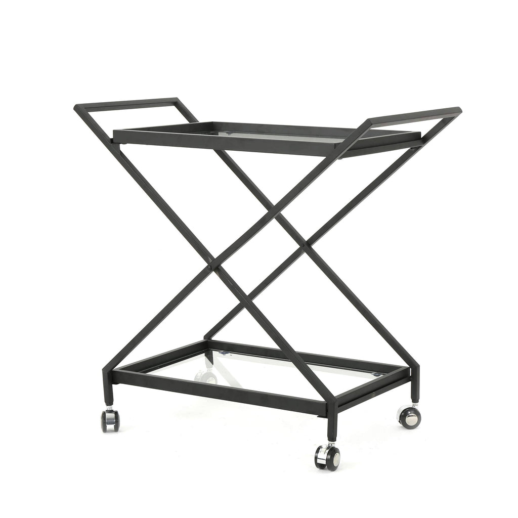 Black Tempered Glass Iron Bar Cart D4811