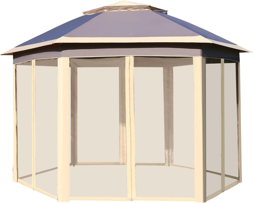 13'x11' Grey Pop Up Gazebo with Mesh Sidewalls and Carrying Bag J7325