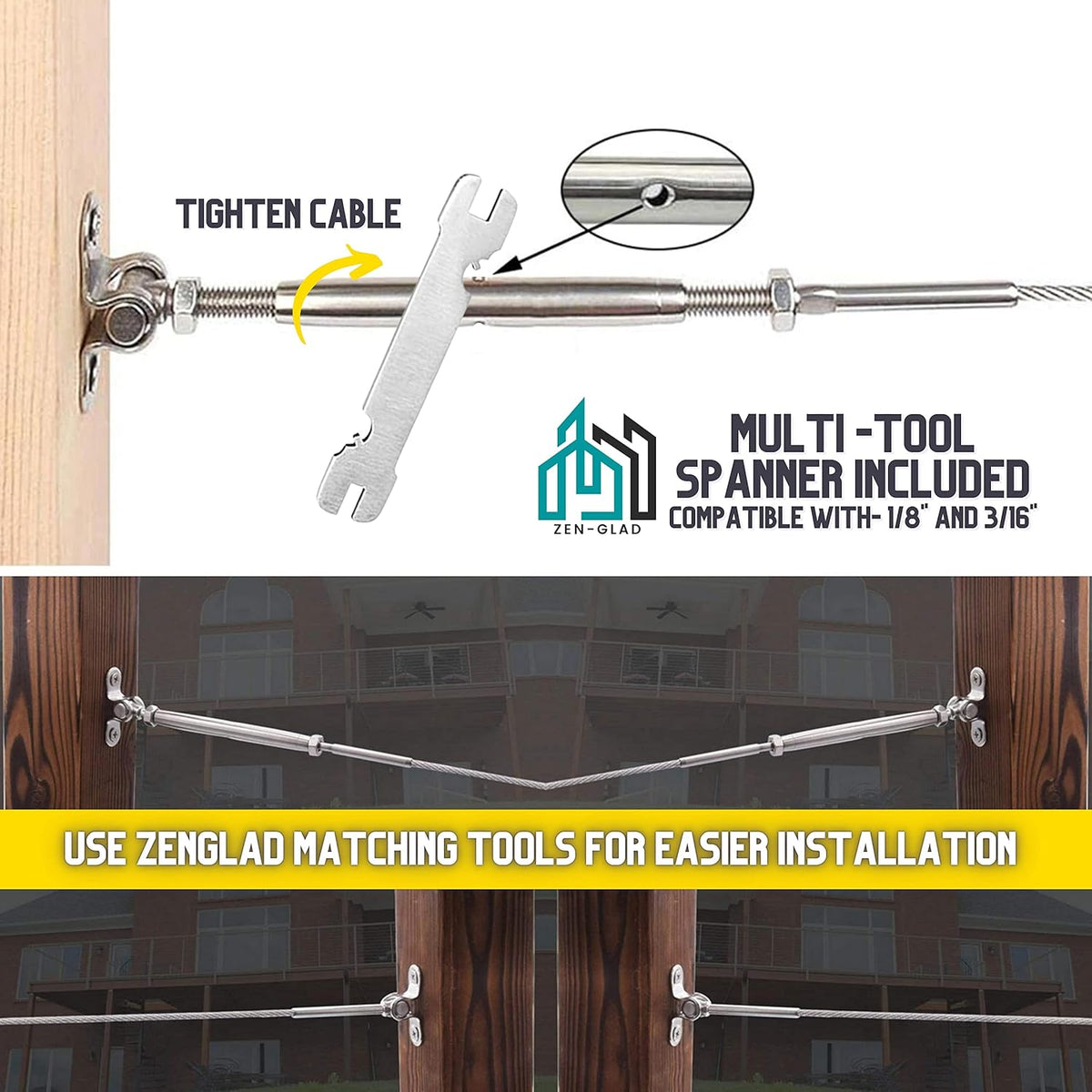 20 Sets T316 Stainless Steel Adjustable Angle Cable Railing Hardware Kit W78128