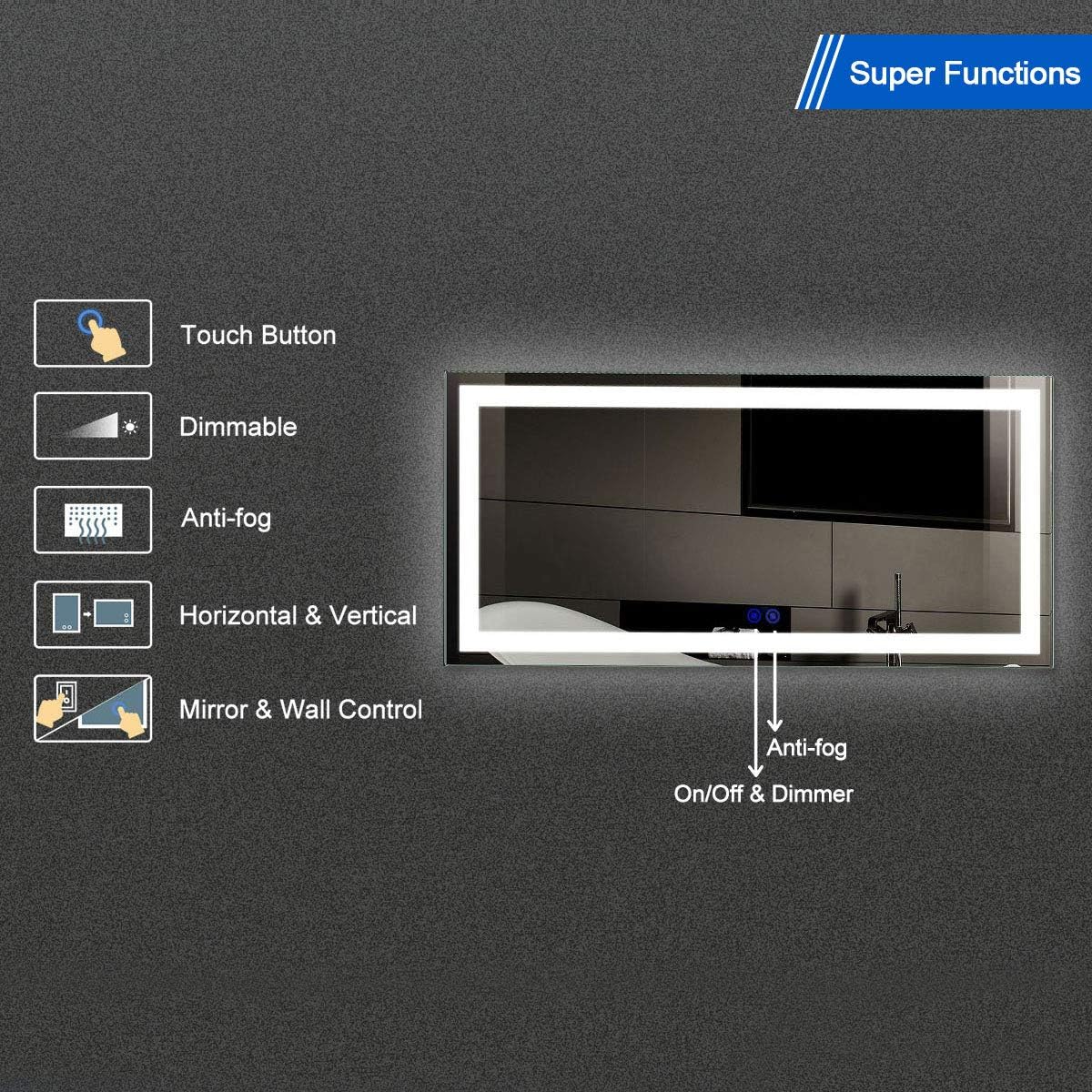70 x 32 in Dimmable LED Anti-Fog Bathroom Mirror Y410728