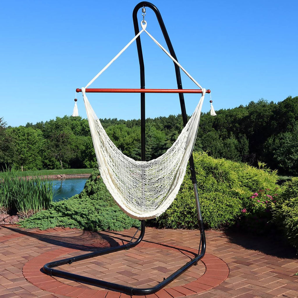 Extra Large Cream Rope Hammock Chair with Stand K4225