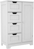 White Freestanding Bathroom Storage Cabinet with 4 Drawers and 1 Door U85601