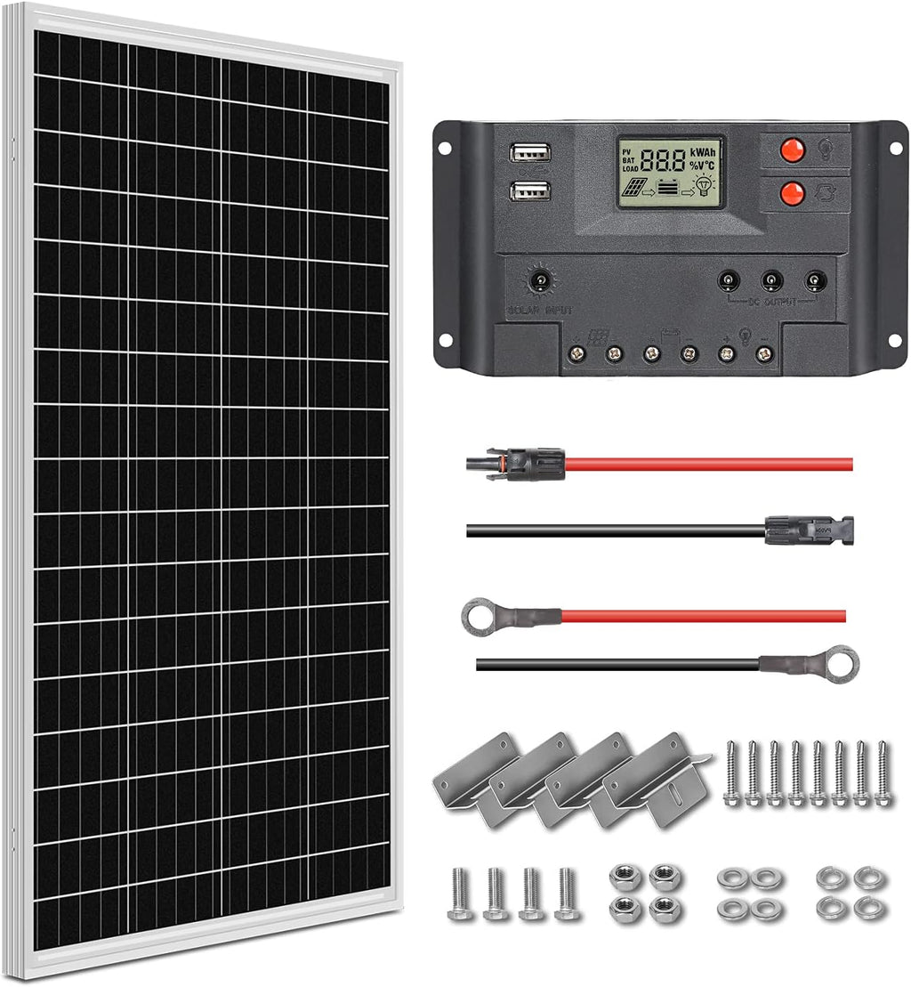 100 Watt 12 Volt Monocrystalline Solar Panel Starter Kit K84747