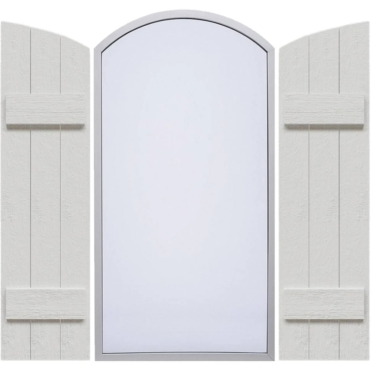Rustic Faux Wood Shutters with Elliptical Arch Top L39227