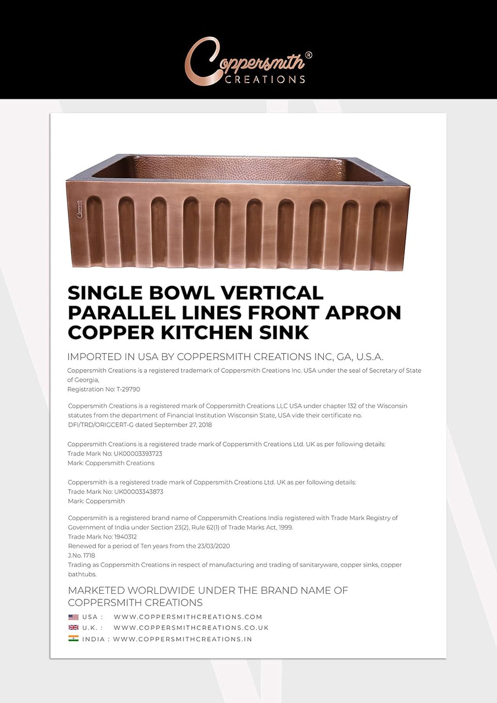 33 x 22 x 9 inch Single Bowl Copper Kitchen Sink Z6865